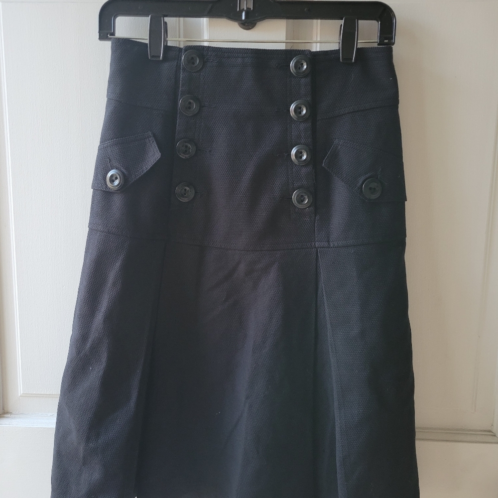 Nanette Lepore- High waisted black pleated linen skirt